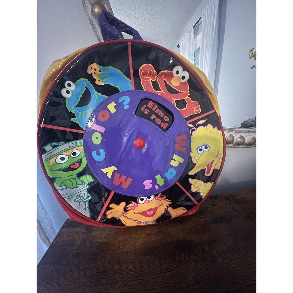 Vintage Sesame Street Round Backpack Cookie Monster Elmo Spinner Wheel Romar